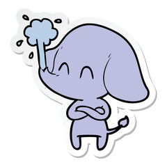 sticker of a cute cartoon elephant spouting water