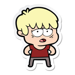 sticker of a cartoon exhausted boy