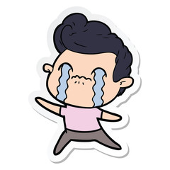 sticker of a cartoon man crying