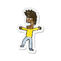 retro distressed sticker of a cartoon terrified man