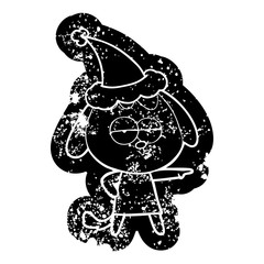 cartoon distressed icon of a bored dog wearing santa hat