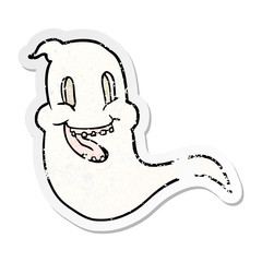 distressed sticker of a cartoon spooky ghost
