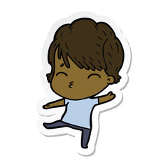 sticker of a cartoon woman thinking