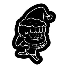 cartoon icon of a smiling woman wearing santa hat