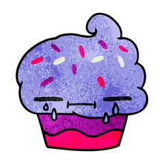 textured cartoon of a crying cupcake