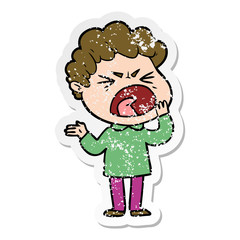 distressed sticker of a cartoon furious man