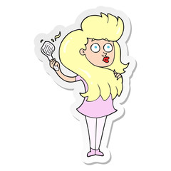 sticker of a cartoon woman brushing hair