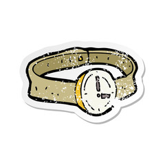 retro distressed sticker of a cartoon wrist watch