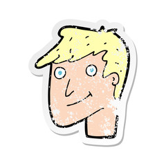 retro distressed sticker of a cartoon happy man