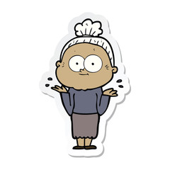 sticker of a cartoon happy old woman