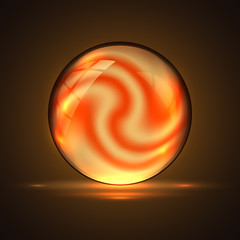 Realistic 3d sphere.Orange shiny vibrant color.Fluid vortex texture