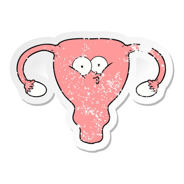 distressed sticker of a cartoon uterus