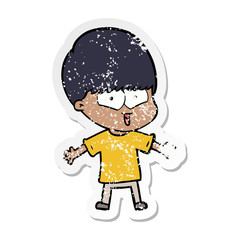 distressed sticker of a cartoon happy boy