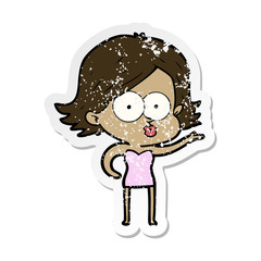 distressed sticker of a cartoon girl pouting