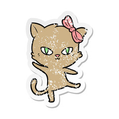 distressed sticker of a cute cartoon cat