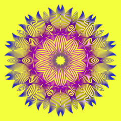 Round Pattern Flower Mandala. Circle Floral Ornament. Legend Decorative Vector Illustration. Yellow purple color