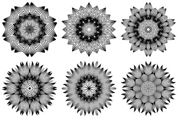 Set of Pattern Of Mandala . Vector Illustration. Modern Decorative Floral Color Mandala. Decorative Cicle Ornament. Floral Design. Black white color