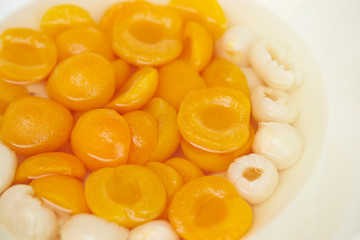 Fruits and syrup at buffet 