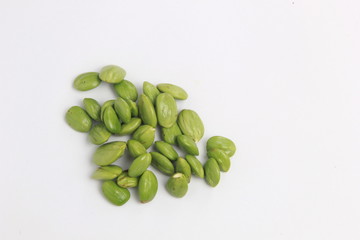 Parkia speciosa seeds or bitter bean on white background