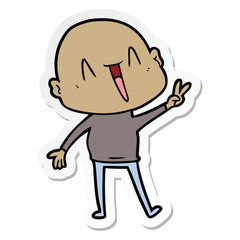 sticker of a happy cartoon bald man