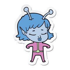 sticker of a cartoon alien girl