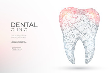 Tooth polygonal genetic engineering abstract background. The isolated concept of  dental and orthodontics consists of low poly wireframe, geometry triangle, lines, dots, polygons, shapes.