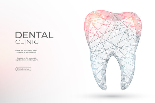 Tooth polygonal genetic engineering abstract background. The isolated concept of  dental and orthodontics consists of low poly wireframe, geometry triangle, lines, dots, polygons, shapes.
