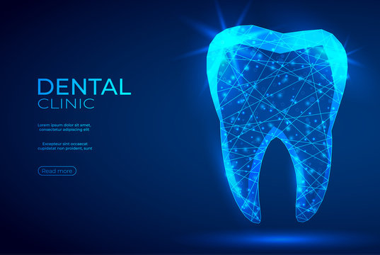 Tooth polygonal genetic engineering abstract background. The isolated concept of  dental and orthodontics consists of low poly wireframe, geometry triangle, lines, dots, polygons, shapes.