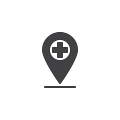 Medical Map Marker vector icon. filled flat sign for mobile concept and web design. Hospital location pin glyph icon. Symbol, logo illustration. Pixel perfect vector graphics