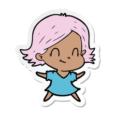 sticker of a cartoon friendly girl