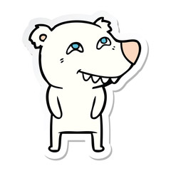 sticker of a cartoon polar bear showing teeth