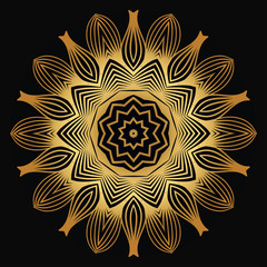 Modern Decorative Floral Mandala. Decorative Cicle Ornament. Floral Design. Vector Illustration. Can Be Used For Textile, Greeting Card, Coloring Book, Phone Case Print. Luxury gold black color
