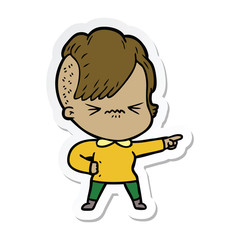 sticker of a cartoon annoyed hipster girl