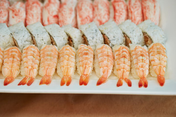 Shrimp, salmon and crab sushi buffet 