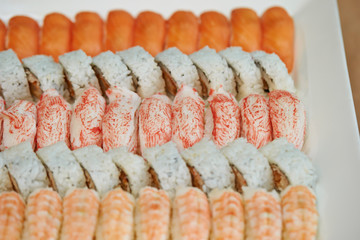 Shrimp, salmon and crab sushi buffet 
