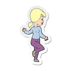 sticker of a cartoon woman waving