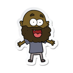 sticker of a cartoon crazy happy man with beard