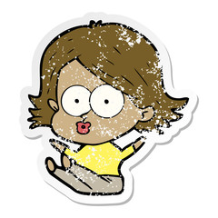 distressed sticker of a cartoon girl pouting