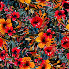 field flower pattern with red and yellow flowers