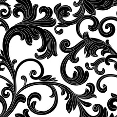 Black seamless floral pattern, ornament, backround. Vector.
