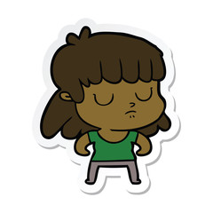 sticker of a cartoon indifferent woman