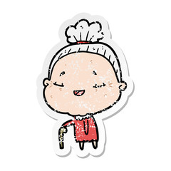 distressed sticker of a cartoon old lady