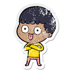 distressed sticker of a cartoon man staring