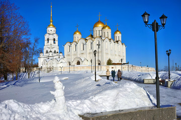Vladimir, Russia - February 16.2019: Dormition or Assumption Cathedral was a mother church of Medieval Russia