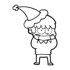 happy line drawing of a man wearing santa hat