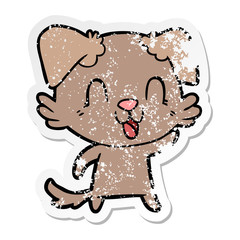 distressed sticker of a laughing cartoon dog