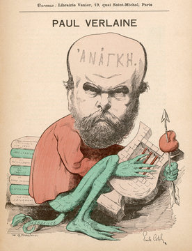 Caricature of Paul Verlaine, French Poet
