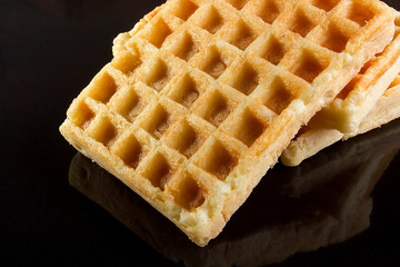 Waffles on a black background