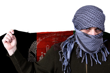 Man with flag of Afghanistan