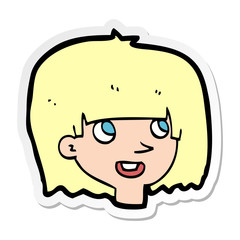 sticker of a cartoon happy female face
